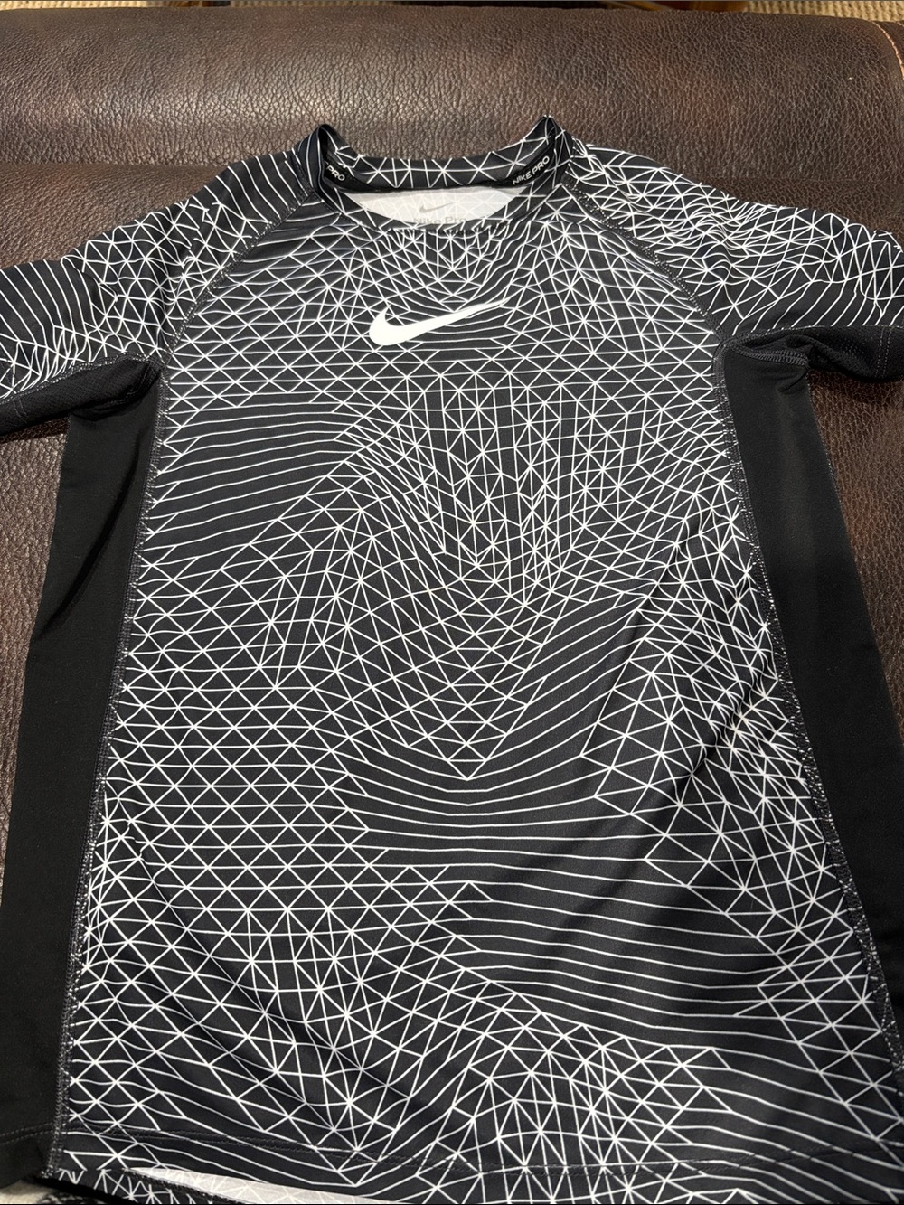 Nike Black Geometric Performance Tee with White Accents